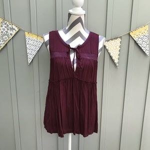 Melrose and Market Burgundy Crochet Flowy Tank Top